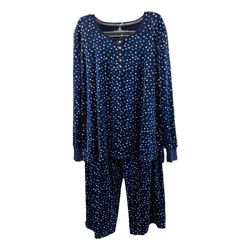 Nautica 2 Pc Womens Pajama Set Sleepwear XL Long Sleeve Top & Pants Silky Soft